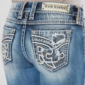 🤘NeW!!🎸 ROCK REVIVAL EBBA EASY CROP EMBELLISHED JEANS 30